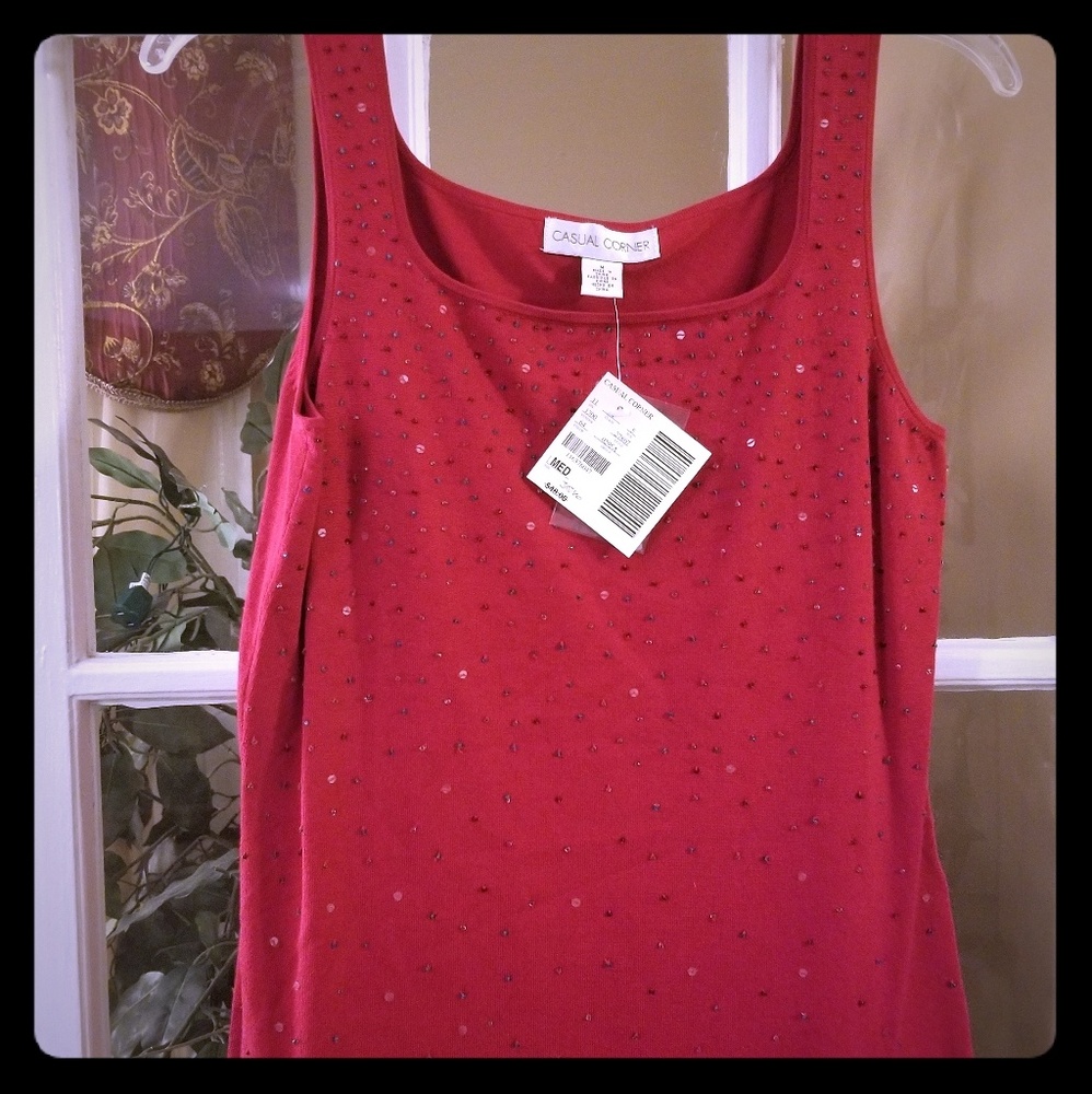 CASUAL CORNER Red Studded Tank